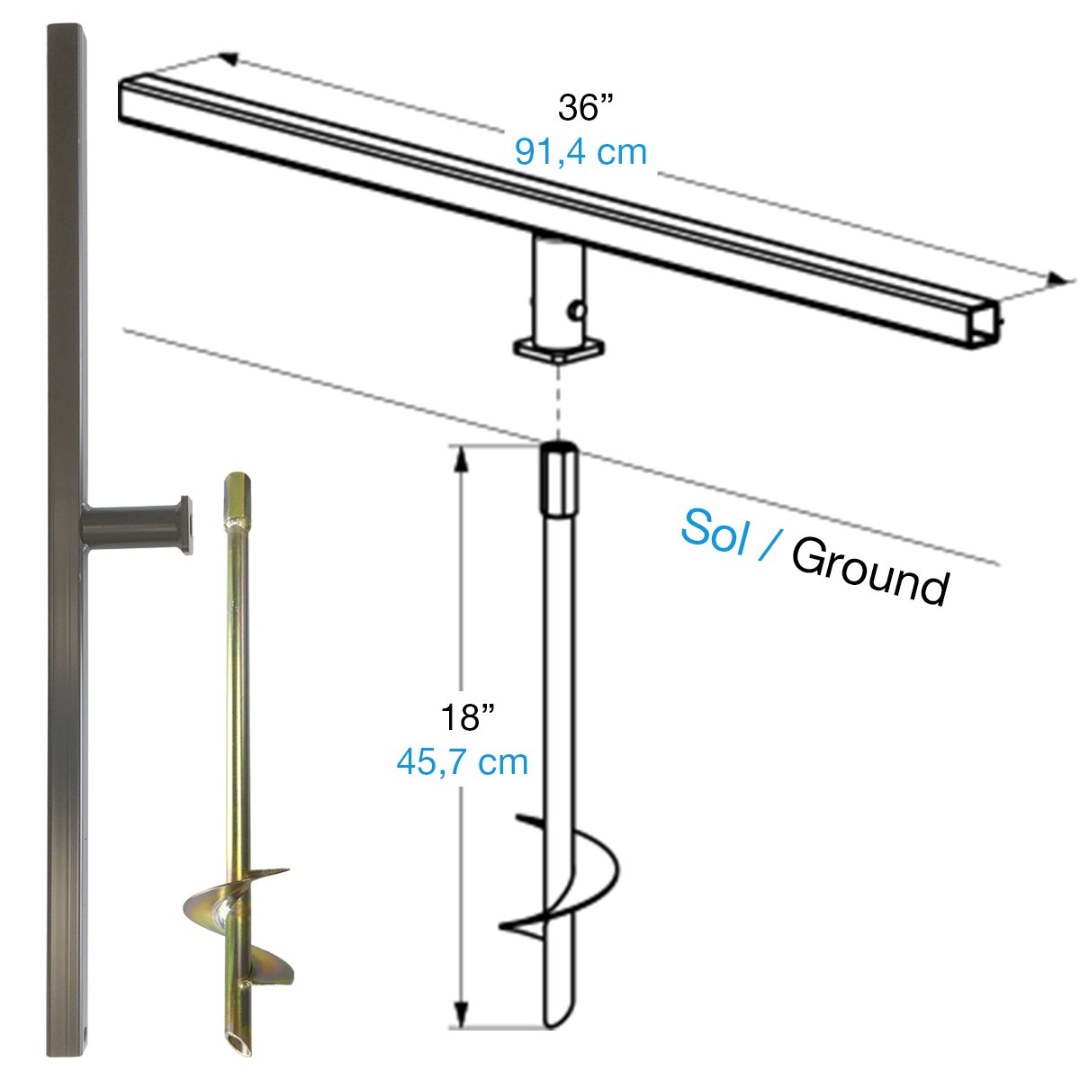 Kit d'ancrage au sol de 18 pouces, ancre de sol en terre hélicoïdale,  crochet d'ancrage de hangar robuste pour tente de camping, cano