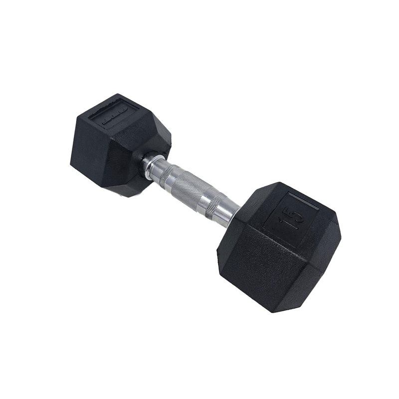 Short Rubber-Covered Hexagonal Dumbbell, 15 lb (6.8 kg)