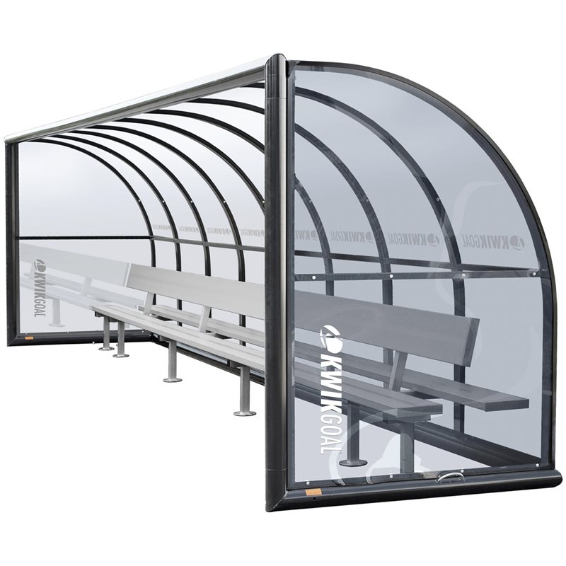 Kwikgoal all-aluminum shelter with player's bench