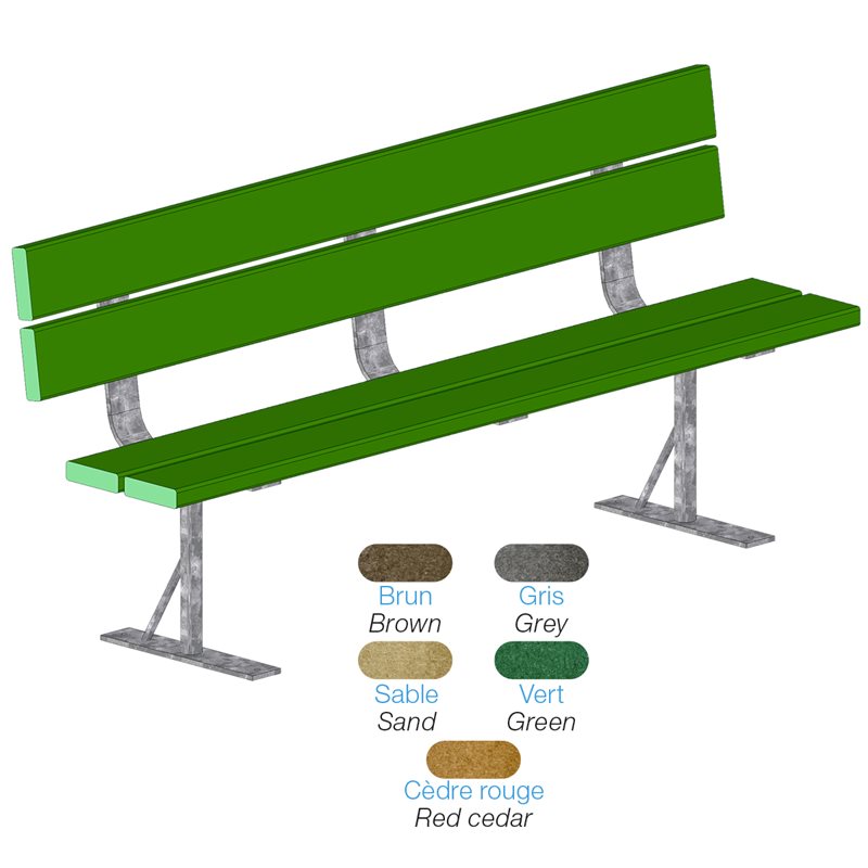 Park bench galvanized steel structure recycled plastic seat 