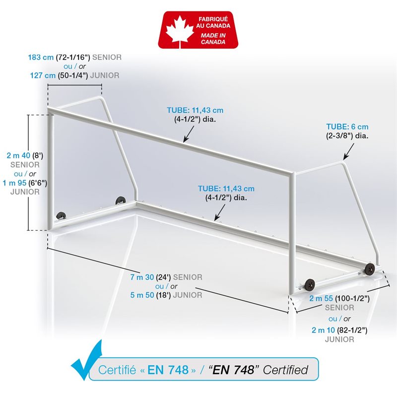 Aluminum soccer goals, certified standard EN 748