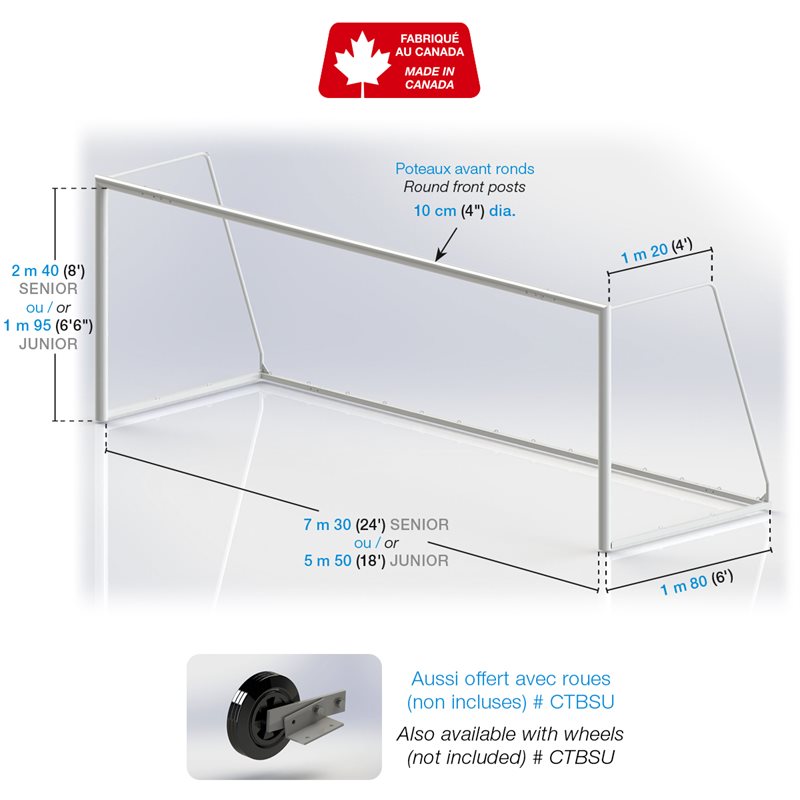 Aluminum soccer goals, round front posts