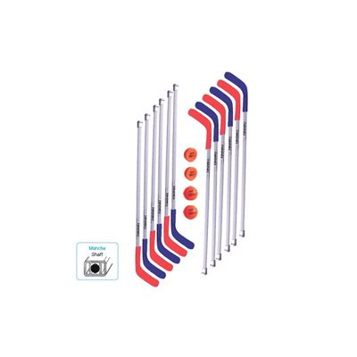 12 hockey sticks, 2 balls and 2 pucks, 47"