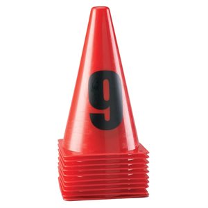 Set of 10 numbered cones 0-9, 9"