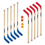 12 42" hockey sticks, 2 balls, 2 pucks