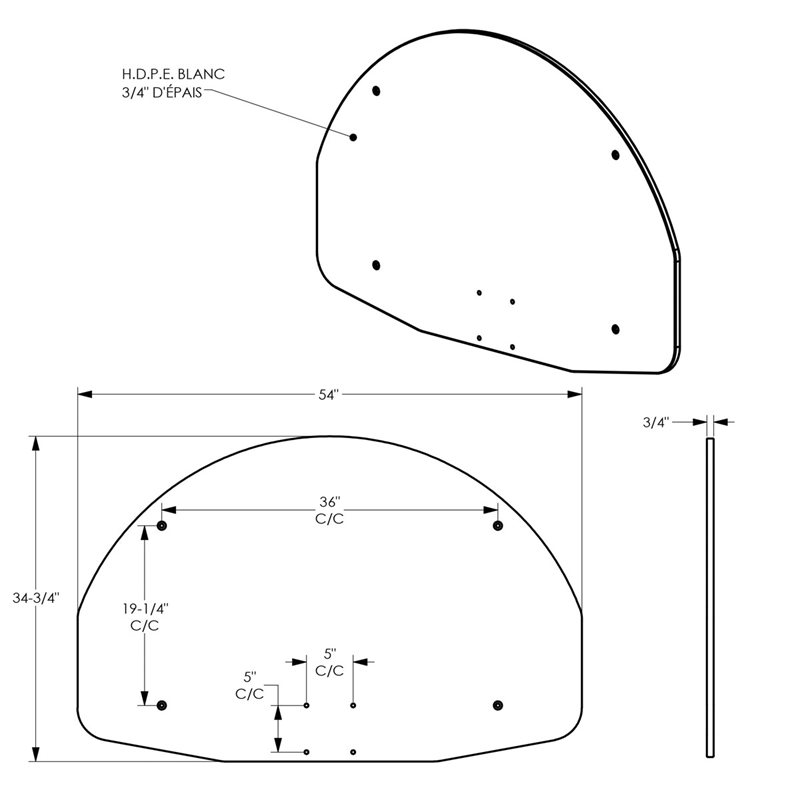 Pre-drilled polyethylene fan-shaped basketball backboard