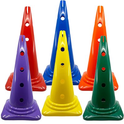 6 Hard Plastic Cones with Holed Sides, 20"