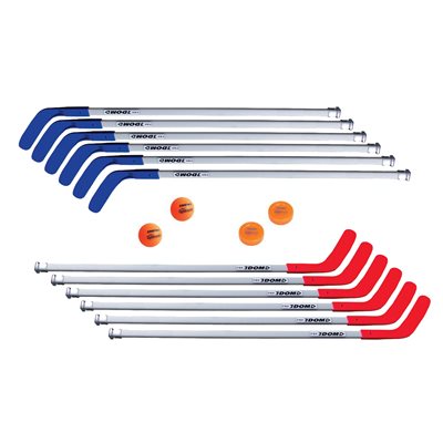 12 bâtons de hockey DOM Pro 52", 2 balles, 2 rondelles