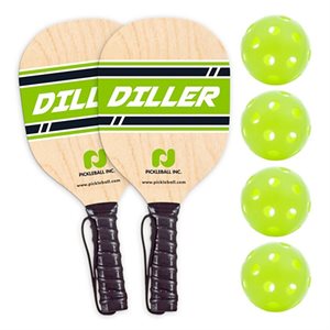 Pickleball set, 2 wooden paddles, 4 indoor balls