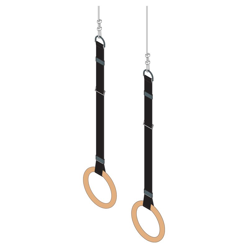 Pair of nylon straps laminated wood rings and cables