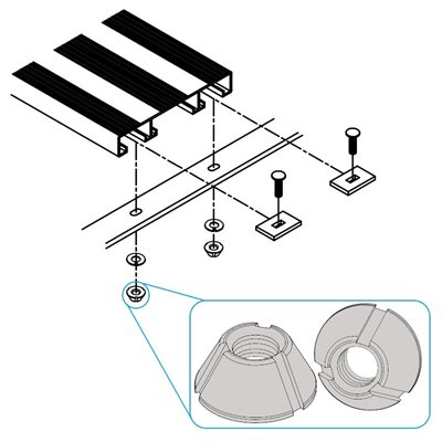 Quincaillerie antivol en acier zinc pour fixer 1 planche d'aluminium à trois supports