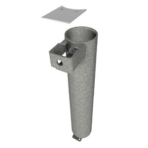 Ancrage pour gooseneck galvanisé 4” Ø avec boulon sur le côté et couvercle d’été