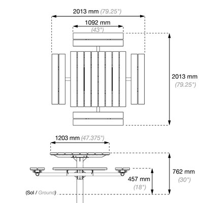Table de pique-nique carrée, 8 places