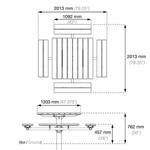 Table de pique-nique carrée, 8 places