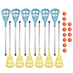 12 intercrosse sticks and 12 balls