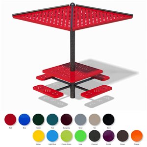Square Picnic Table with Steel Shade Roof and Highlight Tubes