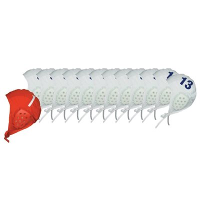 12 numbered caps from 1 to 13, blue