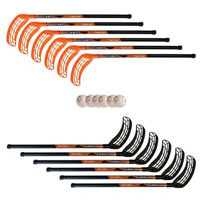 12 Exel XCUBE Floorball Sticks with 6 Balls, 85 cm
