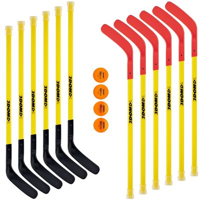 12 bâtons de hockey DOM, 37", 2 balles, 2 rondelles